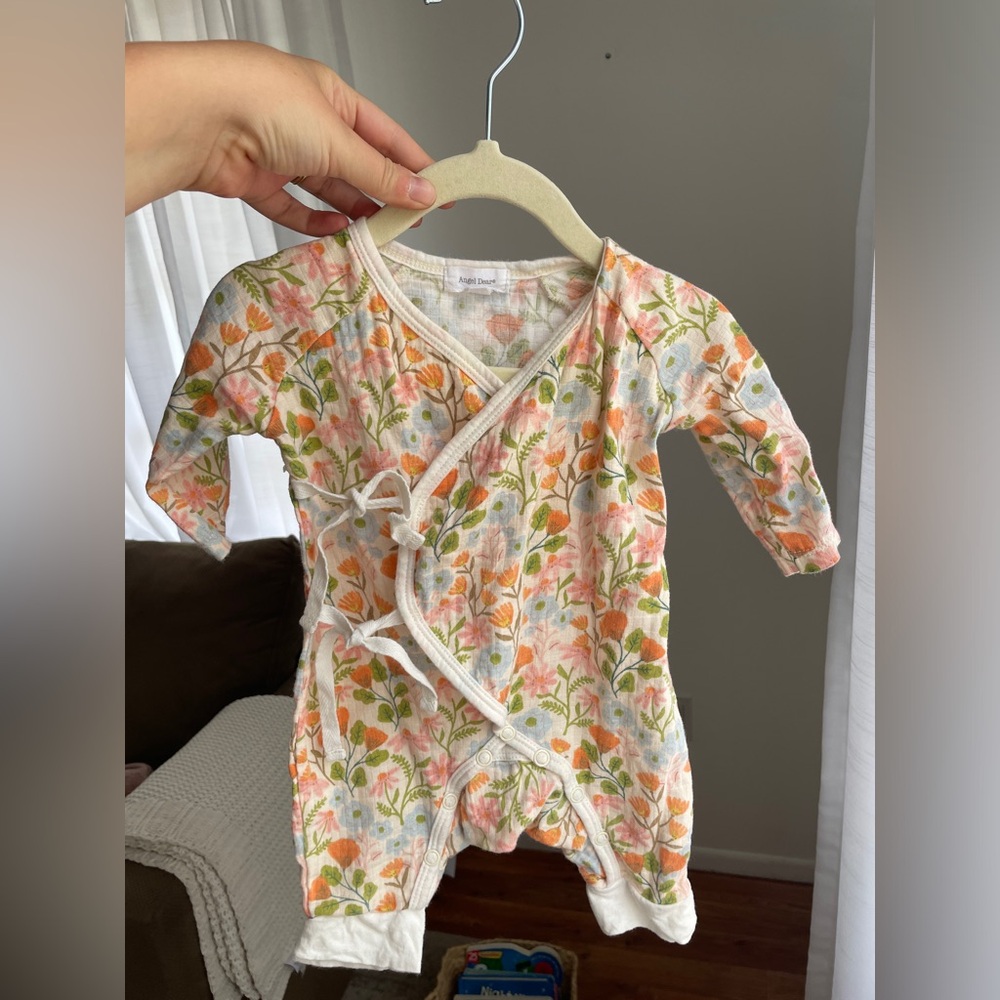 Floral Wrap-Front Baby One-Piece Romper - Pink & Orange